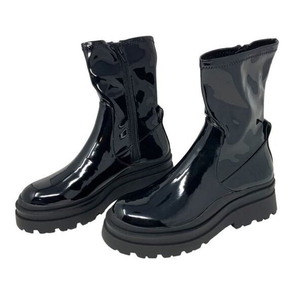 Aldo Big Shot Sock Boots Black Patent Size 8.5 NWT $165 MSRP - Picture 5 of 8
